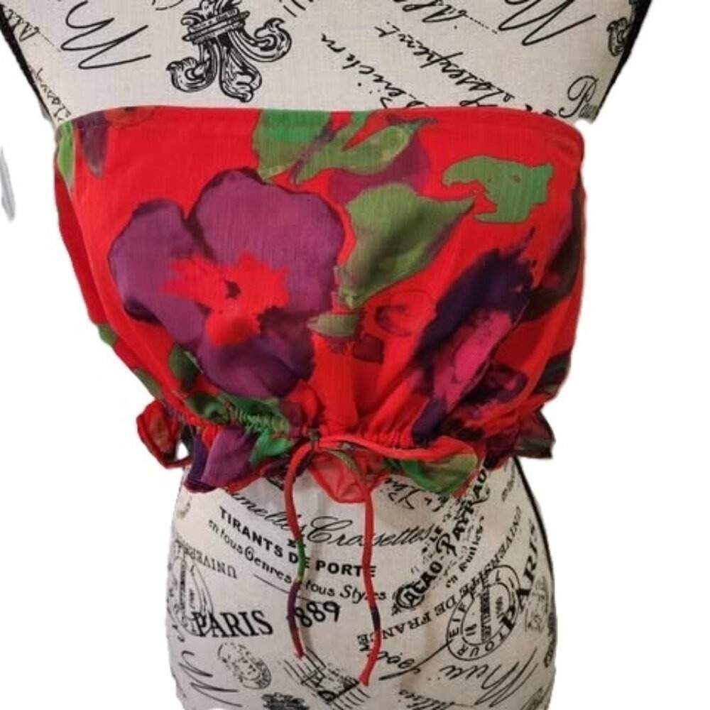 Nasty Gal Red Floral Strapless Tube Crop Top Women's Size 14 NWT